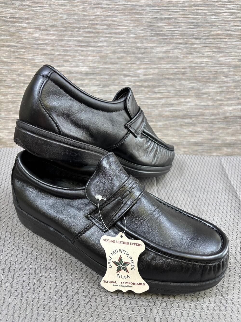 Addison Shoes Mens Size 10 EE Black Leather Slip On Oxford Steel Toe USA 510008